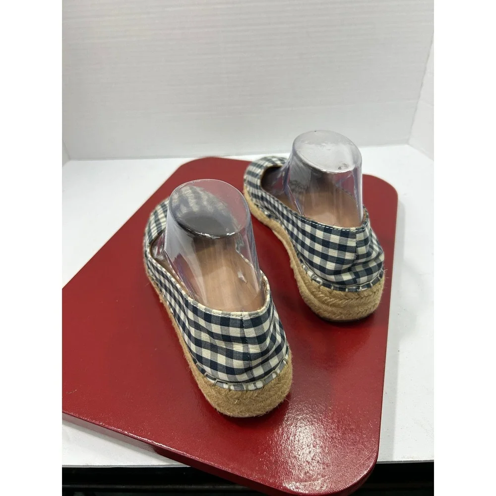 Merona Gingham Espadrille Flats 8.5 Navy White Slip On Coastal Preppy Boho